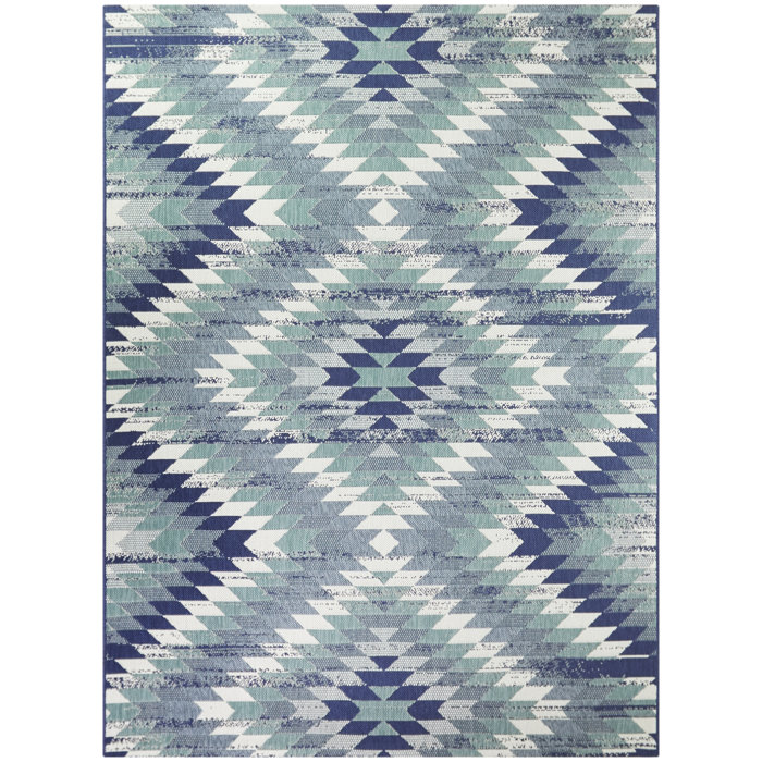 Union Rustic Pranav Geometric Flatweave Teal Indoor/Outdoor Area Rug